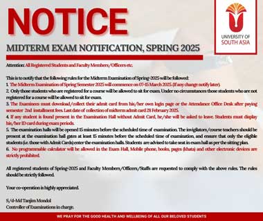 MIDTERM EXAM NOTIFICATION, SPRING 2025