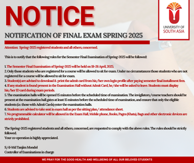 NOTIFICATION OF FINAL EXAM SPRING 2025